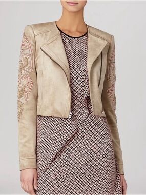 NWT BCBGMaxAzria Jacket Nicholas Aplique Faux suede